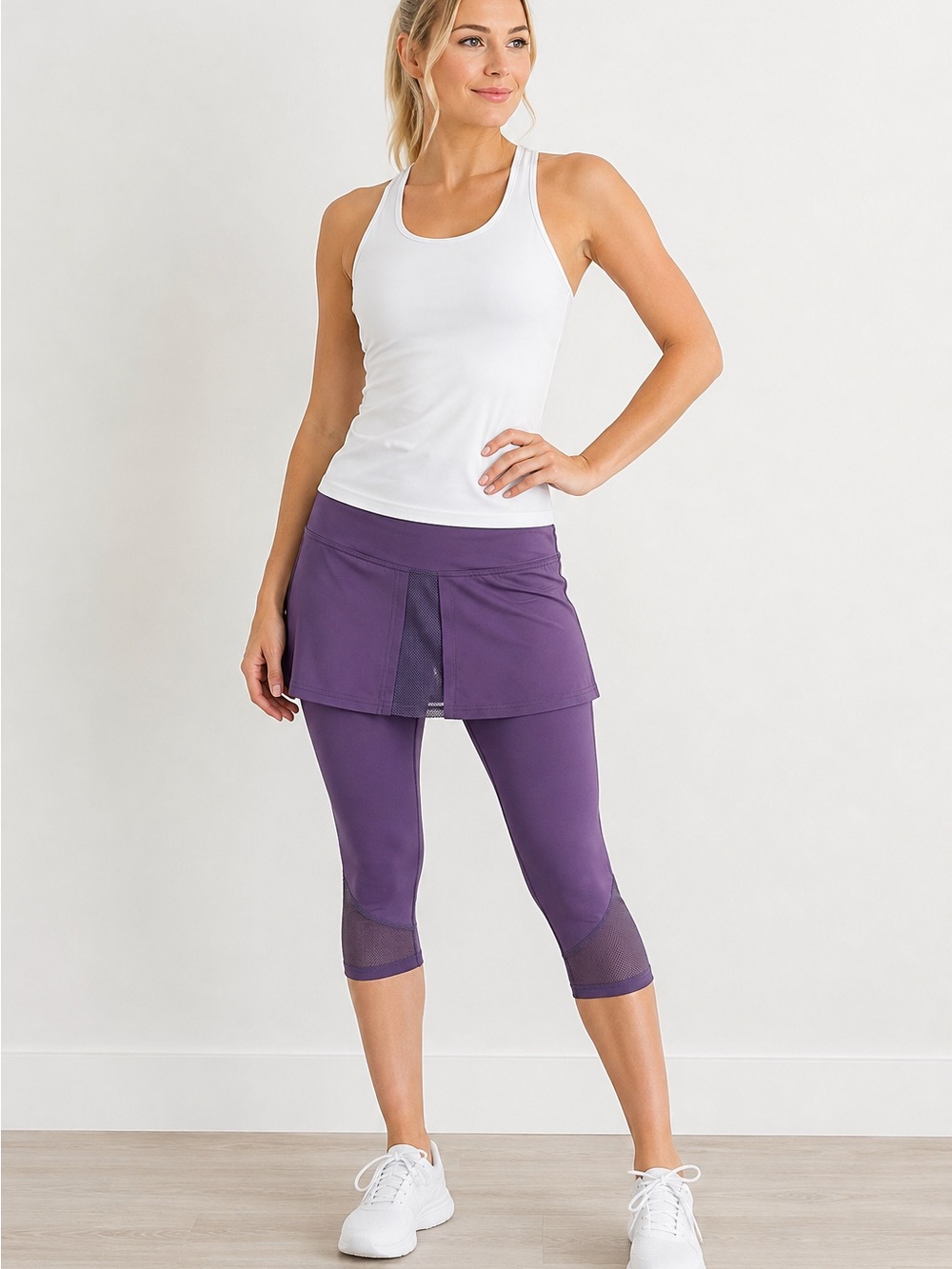 LIJA Skapri Purple Skirted Capri Leggings Mesh Tennis Golf Size M Made in Canada